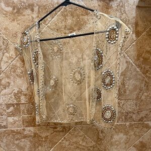 Moyna Sheer Beaded Mesh Top in Cream